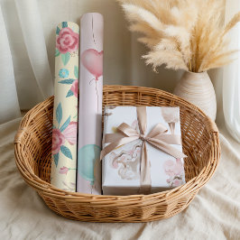 Fun Niedlich Pastel Llama Balloon Floral Baby Girl Geschenkpapier Set