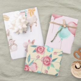 Fun Niedlich Pastel Llama Balloon Floral Baby Girl Geschenkpapier Set