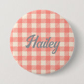 Fun Niedlich pfirsichrosa Gingham Preppy kariert g Button (Vorderseite)