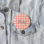 Fun Niedlich pfirsichrosa Gingham Preppy kariert g Button (Beispiel)