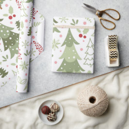 Fun Niedlich Red Green Pastel Trees Weihnachten Geschenkpapier