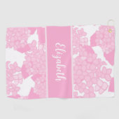 Fun Niedlich rosa Preppy floral individuelle Name Golfhandtuch (Horizontal)