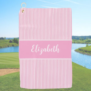 Fun Niedlich rosa Preppy Strip individuelle Name L Golfhandtuch