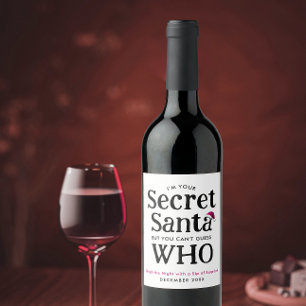 Fun Niedlich Secret Santa Joke Red Hat Modernes Sk Weinetikett