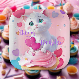 Fun Niedlich White Kitten Cupcake Girly Geburtstag Pappteller