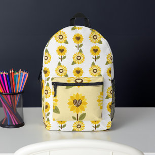 Fun Niedliche Sonnenblumen Herzmuster Monogramm Bedruckter Rucksack