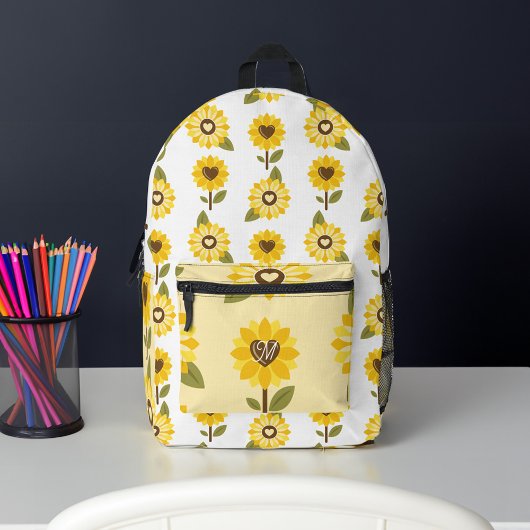 Fun Niedliche Sonnenblumen Herzmuster Monogramm Bedruckter Rucksack