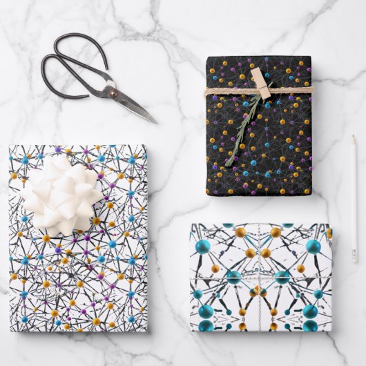 Fun niedliche Sphären miteinander verbunden Moleku Geschenkpapier Set (Vorderseite)