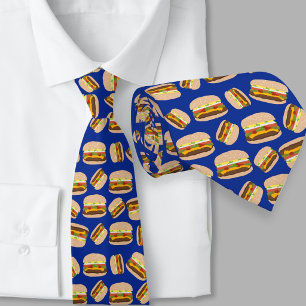 Fun Novelty Cheeseburger Pattern Navy Blue Krawatte