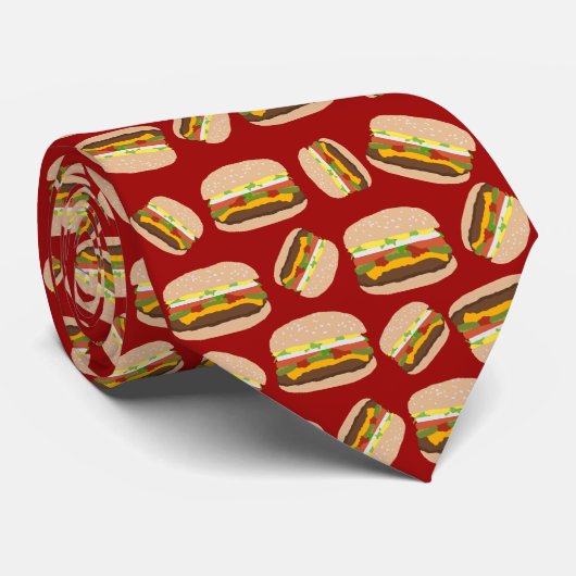 Fun Novelty Cheeseburger Pattern Red Krawatte (Gerollt)