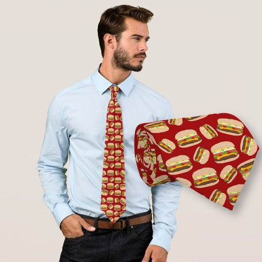 Fun Novelty Cheeseburger Pattern Red Krawatte