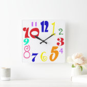 Fun-Nummern - bunte Funky-Zahlen auf weiß Quadratische Wanduhr (Zuhause)