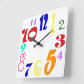 Fun-Nummern - bunte Funky-Zahlen auf weiß Quadratische Wanduhr (Winkel)