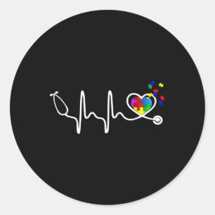 Fun Nurse Autism Puzzle Stethoscope - Herz 1 Runder Aufkleber