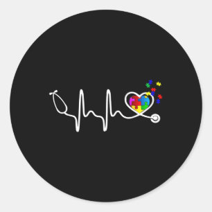 Fun Nurse Autism Puzzle Stethoscope - Herz 1 Runder Aufkleber