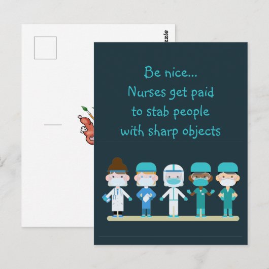 Fun Nurse Doctor Stab People Sharp Objects Zitat Postkarte (Vorne/Hinten)