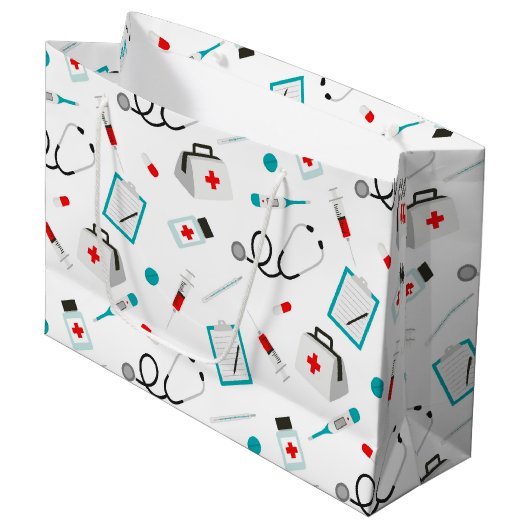 Fun Nurse Equipment Muster Party Tasche Große Geschenktüte (Vorderseite Schrägansicht)