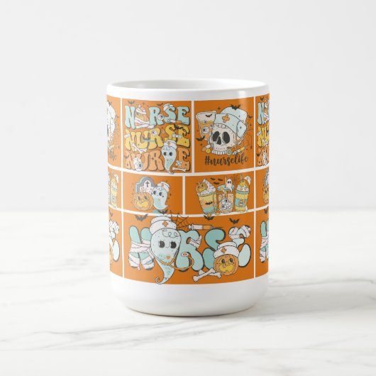 Fun Nurse Halloween Orange Tile Basic Dark T - Shi Kaffeetasse (Mittel)