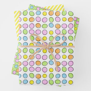 Fun Oaster Eggs Weiß, grün gestreiftes Muster Geschenkpapier Set
