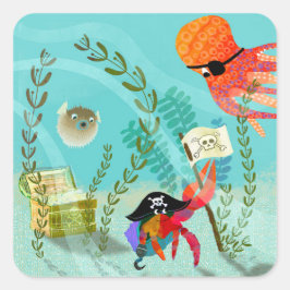 Fun Ocean Friends Kids Party Paper Plate Quadratischer Aufkleber