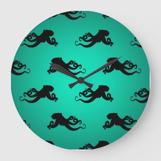 Fun Octopus-Silhouetten auf Grün Große Wanduhr (Vorderseite)