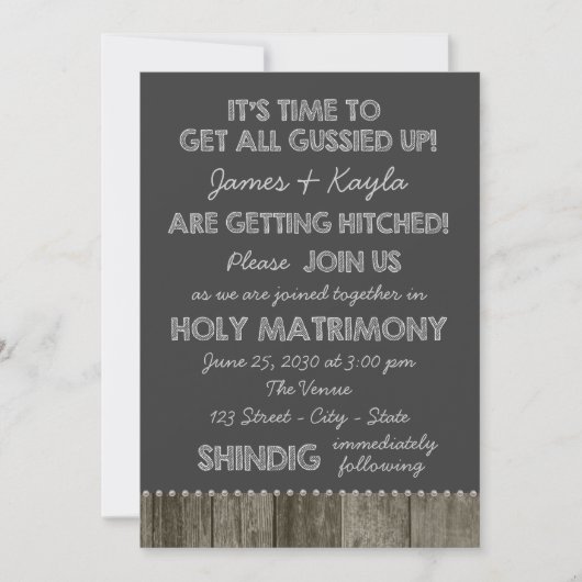 Fun Old School Chalkboard Country Wedding Einladung (Vorderseite)