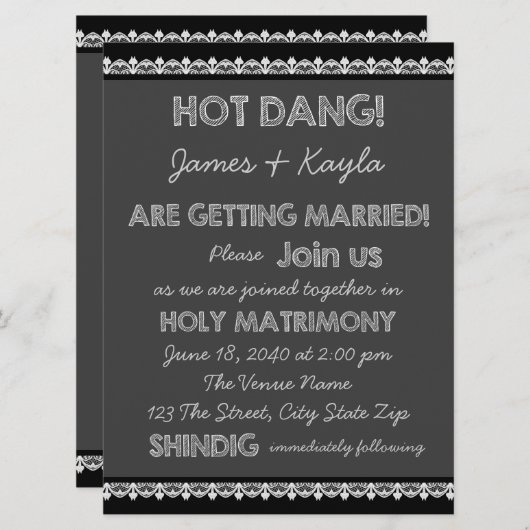 Fun Old School Rustic Chalkboard Country Wedding Einladung (Vorne/Hinten)