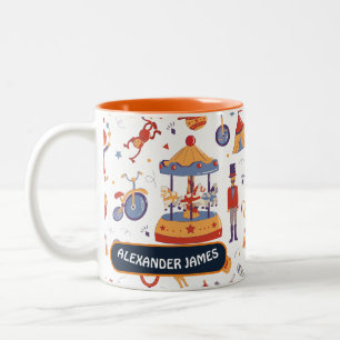 Fun Orange Carnival Kindergeburtstag Circus Muster Zweifarbige Tasse