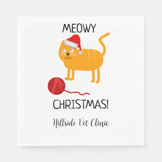 Fun Orange Cat Meowy Christmas Party Napkin Serviette (Vorderseite)