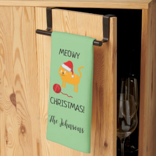 Fun Orange Cat Meowy Weihnachtsküche Handtuch