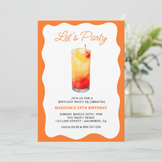 Fun Orange Chic Wavy Summer Cocktail Birthday Einladung