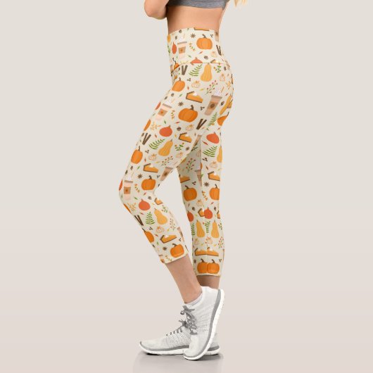 Fun Orange Fall Pattern Capri Leggings (Links)