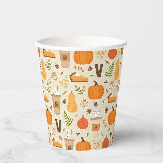 Fun Orange Fall Pattern Pappbecher (Vorderseite)