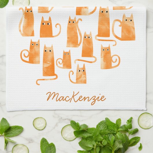 Fun Orange Ginger Cat Personalisiert Geschirrtuch (Gefaltet)