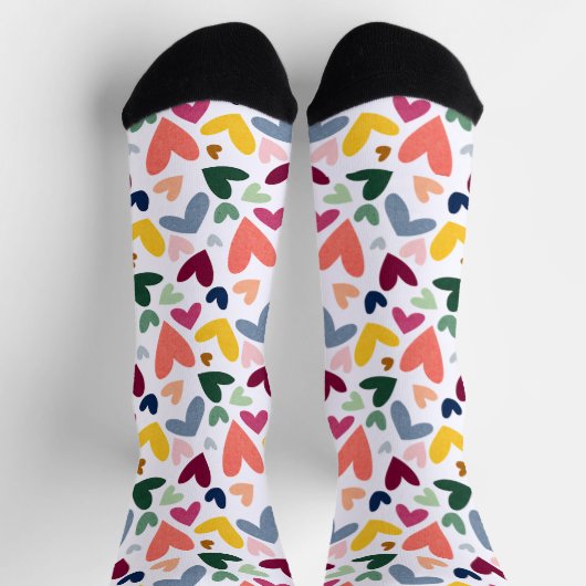Fun Orange Green Pink Blue Red Heart Art Muster Socken (Oben)