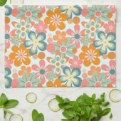 Fun Orange Green Pink Retro Blume Muster Geschirrtuch (Gefaltet)