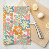 Fun Orange Green Pink Retro Blume Muster Geschirrtuch (Viertel Falte)