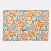 Fun Orange Green Pink Retro Blume Muster Geschirrtuch (Horizontal)
