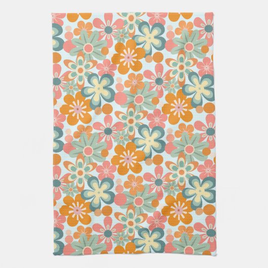Fun Orange Green Pink Retro Blume Muster Geschirrtuch (Vertikal)