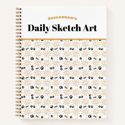 Fun Orange Hand Drawing Sun Paws Muster Notizblock (Vorderseite)