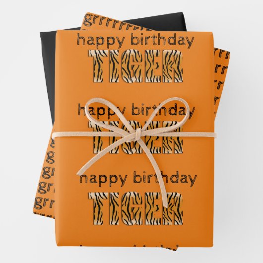 Fun Orange Happy Birthday Tiger Geschenkpapier Set (Beispiel)