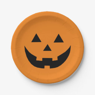 Fun orange Kürbislaterne Kürbisgesicht Halloween Pappteller