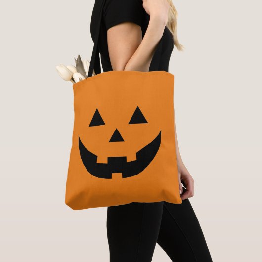 Fun orange Kürbislaterne Kürbisgesicht Halloween Tasche (Von Nahem)