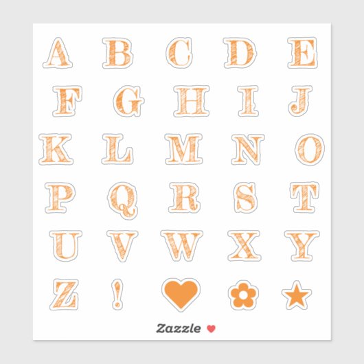 Fun Orange Letters | Monogram Alphabet Stickers Aufkleber (Blatt)