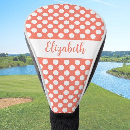 Fun Orange polka dots custom name ladies Golf Headcover