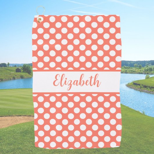 Fun Orange polka dots custom name ladies Golfhandtuch
