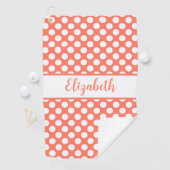 Fun Orange polka dots custom name ladies Golfhandtuch (Insitu)