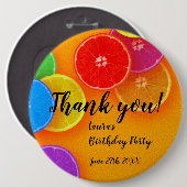 Fun orange Scheiben Vielen Dank Geburtstagsparty Button (Vorne & Hinten)