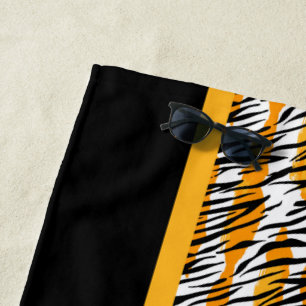 Fun Orange Schwarz-weiß Animal Print Strandtuch