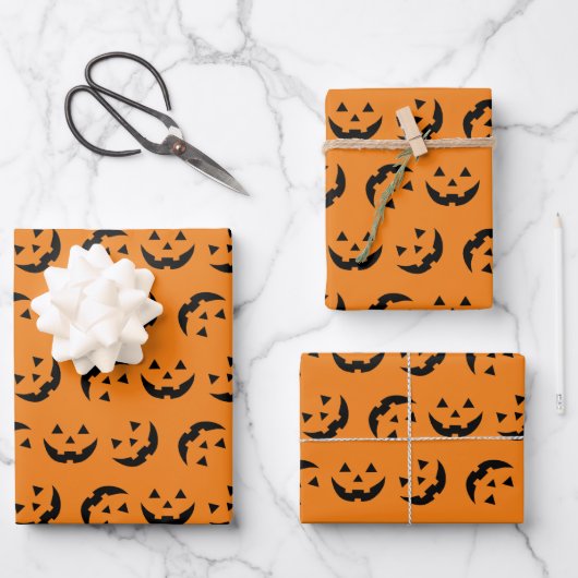 Fun-orange-schwarze Kürbislaterne Muster Halloween Geschenkpapier Set (Vorderseite)